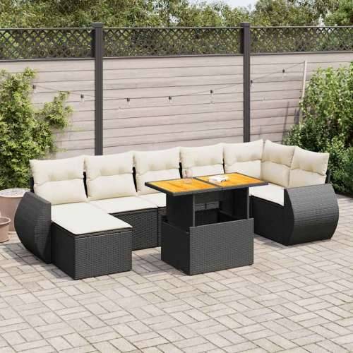 Vrtna garnitura - 8-dijelni set vrtnih sofa od poliratana s jastucima crni - Crna i krem 3x kutna + stol + 3x srednja + tabure 1 Cijena