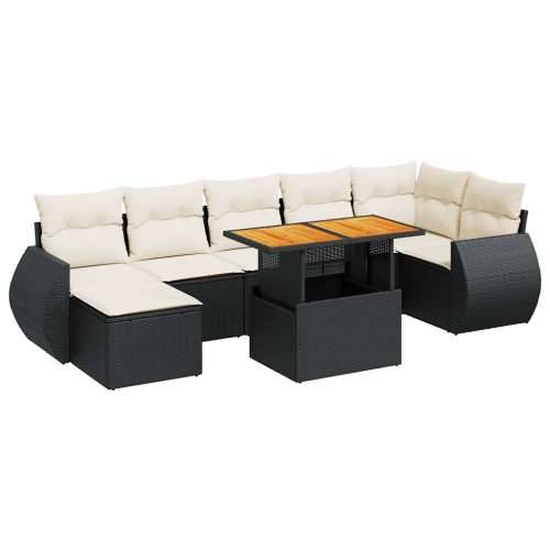 Vrtna garnitura - 8-dijelni set vrtnih sofa od poliratana s jastucima crni - Crna i krem 3x kutna + stol + 3x srednja + tabure 1 Cijena