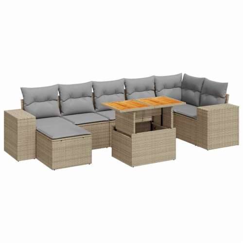 Vrtna garnitura - 8-dijelni set vrtnih sofa od poliratana s jastucima bež - bež i svjetlosiva 3x kutna + stol + 3x srednja + tab Cijena
