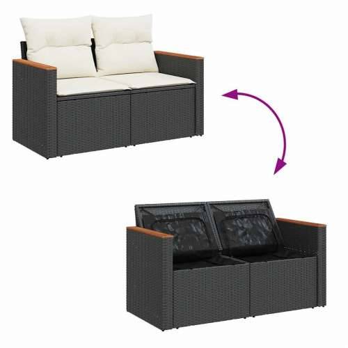 Vrtna garnitura - 11-dijelni set vrtnih sofa poliratan i bagrem s jastucima crni - Crna i krem 1 Cijena