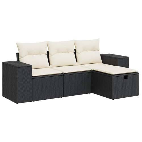 Vrtna garnitura - 4-dijelni set vrtnih sofa od poliratana s jastucima crni - Crna i krem sa spremištem 1 Cijena
