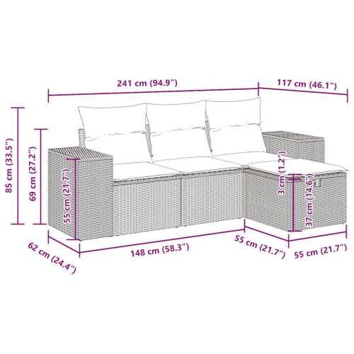 Vrtna garnitura - 4-dijelni set vrtnih sofa od poliratana s jastucima crni - Crna i krem sa spremištem 1 Cijena