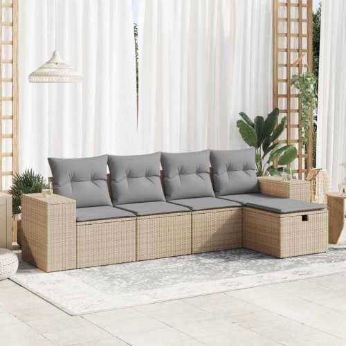 5-dijelni vrtni set sofa s jastucima bež od poliratana - bež i siva sa spremištem 5 Cijena