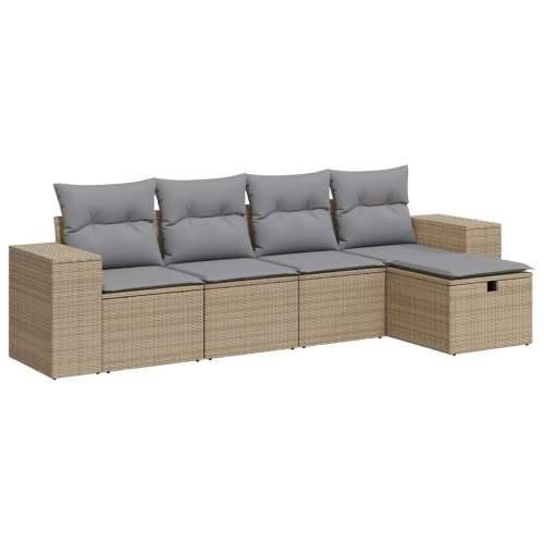 5-dijelni vrtni set sofa s jastucima bež od poliratana - bež i siva sa spremištem 5 Cijena