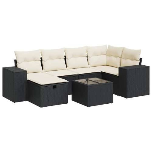 Vrtna garnitura - 7-dijelni set vrtnih sofa od poliratana s jastucima crni - Crna i krem sa spremištem 6 Cijena