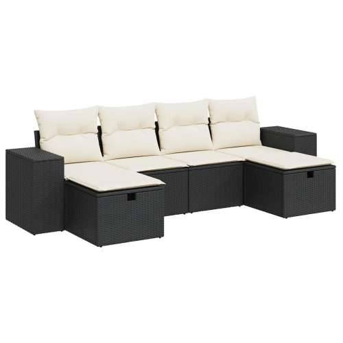 Vrtna garnitura - 6-dijelni set vrtnih sofa s jastucima crni od poliratana - Crna i krem sa spremištem 1 Cijena
