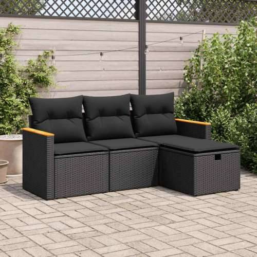 Vrtna garnitura - 4-dijelni set vrtnih sofa od poliratana s jastucima crni - Crna sa spremištem 1 Cijena