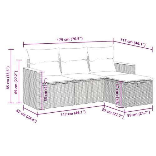 Vrtna garnitura - 4-dijelni set vrtnih sofa od poliratana s jastucima crni - Crna sa spremištem 1 Cijena