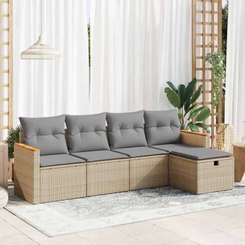 5-dijelni vrtni set sofa s jastucima bež od poliratana - bež i siva sa spremištem 5 Cijena
