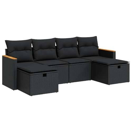Vrtna garnitura - 6-dijelni set vrtnih sofa s jastucima crni od poliratana - Crna sa spremištem 1 Cijena