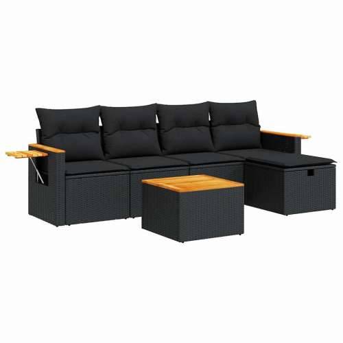 Vrtna garnitura - 6-dijelni set vrtnih sofa s jastucima crni od poliratana - Crna sa spremištem 5 Cijena