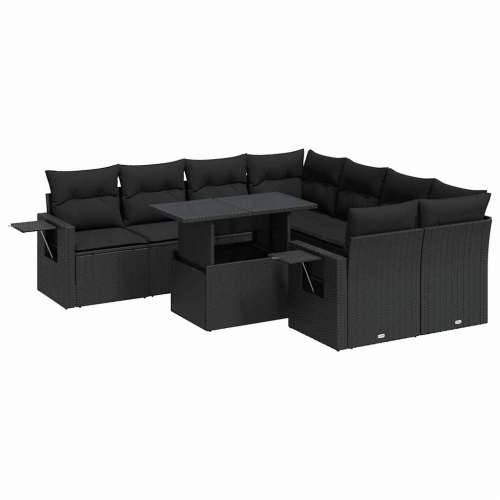 Vrtna garnitura - 9-dijelni set vrtnih sofa s jastucima crni od poliratana - Crna sa spremištem 1 Cijena