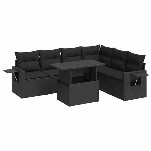 Vrtna garnitura - 7-dijelni set vrtnih sofa od poliratana s jastucima crni - Crna sa spremištem 1 Cijena