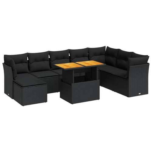 Vrtna garnitura - 9-dijelni set vrtnih sofa s jastucima crni od poliratana - Crna sa spremištem 1 Cijena