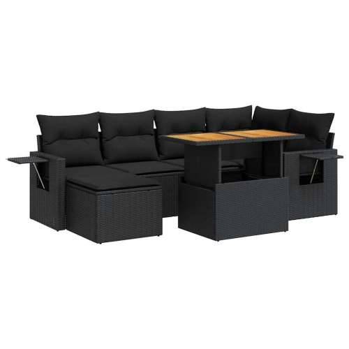 Vrtna garnitura - 7-dijelni set vrtnih sofa od poliratana s jastucima crni - Crna sa spremištem 1 Cijena