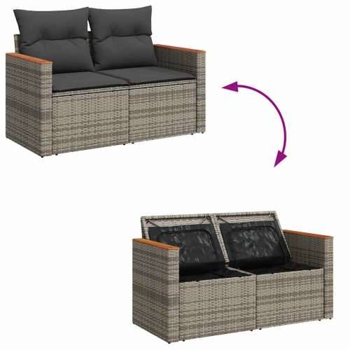 Vrtna garnitura - 11-dijelni set vrtnih sofa poliratan i bagrem s jastucima sivi - Siva 1 Cijena