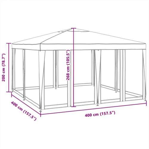 Šator za svadbe - šator za zabave s 8 mrežasta bočna zida crveni 4 x 4 m HDPE - Crvena 4 x 4 m 1 with 8 sidewalls Cijena