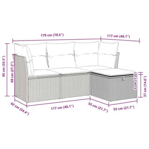 Vrtna garnitura - 4-dijelni set vrtnih sofa od poliratana s jastucima sivi - Siva sa spremištem i torbom 1 Cijena