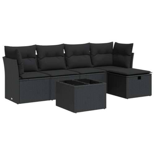 Vrtna garnitura - 6-dijelni set vrtnih sofa s jastucima crni od poliratana - Crna sa spremištem 5 Cijena