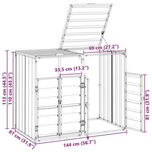 Spremište za 2 kanta za otpad smeđe 144x81x113 cm čelično - Smeđa 2 Cijena