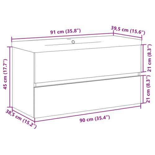 2-dijelni set kupaonskog namještaja siva boja betona drveni - Beton siva 90 x 38.5 x 45 cm bez slavine 1 Cijena