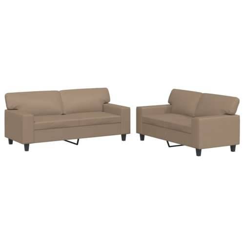 2-dijelni set sofa boja cappuccina od umjetne kože - Boja cappuccina s jastučićima Cijena