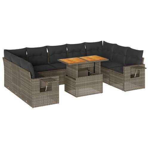 Vrtna garnitura - 10-dijelni set vrtnih sofa od poliratana s jastucima sivi - siva i tamnosiva 4x kutna + stol + 5x srednja 1 Cijena