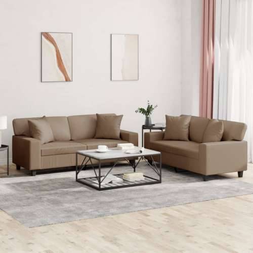 2-dijelni set sofa s jastucima boja cappuccina od umjetne kože - Boja cappuccina s jastučićima Cijena