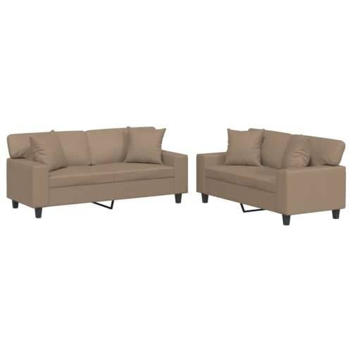 2-dijelni set sofa s jastucima boja cappuccina od umjetne kože - Boja cappuccina s jastučićima Cijena