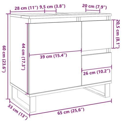 Kupaonski ormarić za Lavabo - Umivaonik boja drva 65 x 33 x 60 cm drveni - Staro drvo 1 Cijena