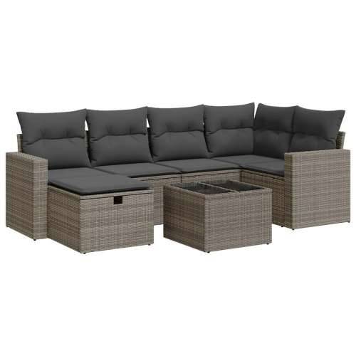 Vrtna garnitura - 7-dijelni set vrtnih sofa sivi od poliratana - Siva sa spremištem 6 Cijena