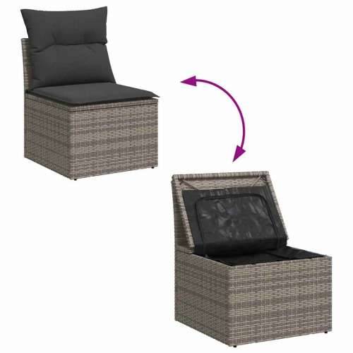 Vrtna garnitura - 7-dijelni set vrtnih sofa sivi od poliratana - Siva sa spremištem 6 Cijena