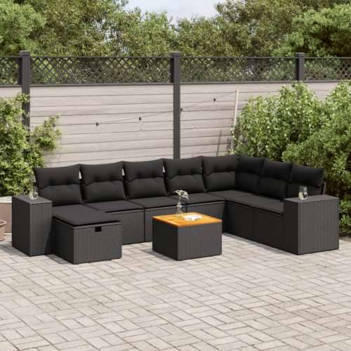 Vrtna garnitura - 9-dijelni set vrtnih sofa s jastucima crni od poliratana - Crna sa spremištem 1 Cijena