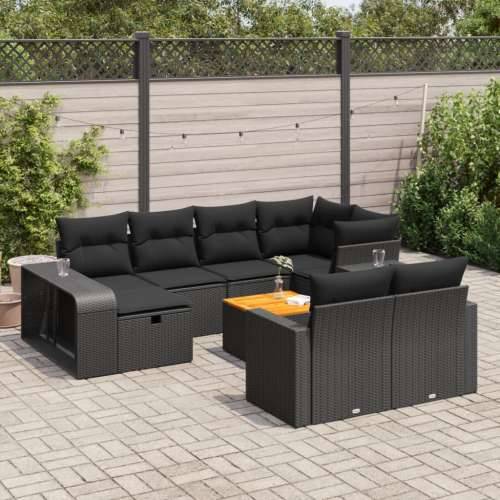 Vrtna garnitura - 11-dijelni set vrtnih sofa od poliratana s jastucima crni Cijena