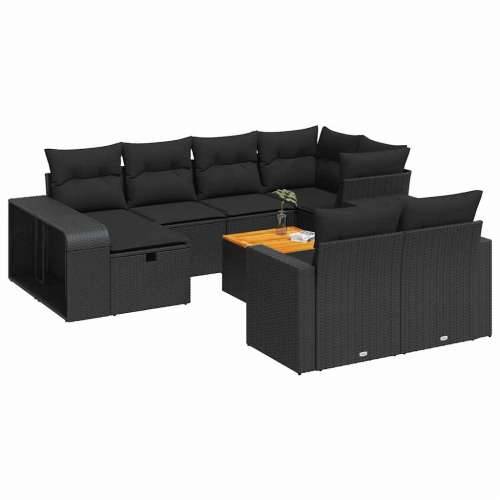 Vrtna garnitura - 11-dijelni set vrtnih sofa od poliratana s jastucima crni Cijena