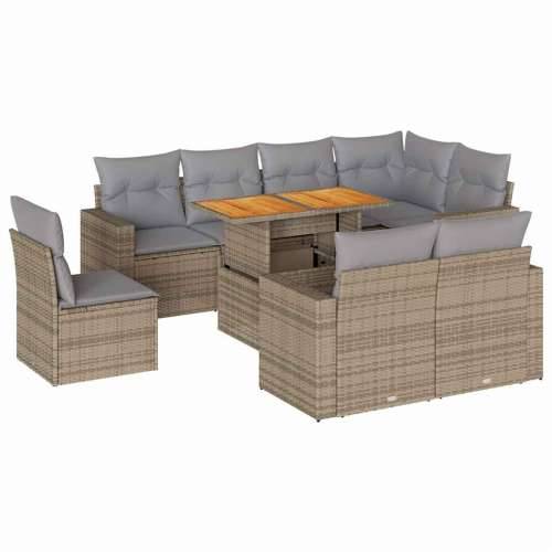 Vrtna garnitura - 9-dijelni set vrtnih sofa s jastucima bež od poliratana - bež i svjetlosiva 3x srednja + 5x kutna + stol 1 Cijena