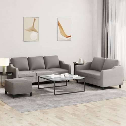 3-dijelni set sofa s jastucima smeđesivi od tkanine - Sivo-smeđa s jastučićima i tabureom Cijena