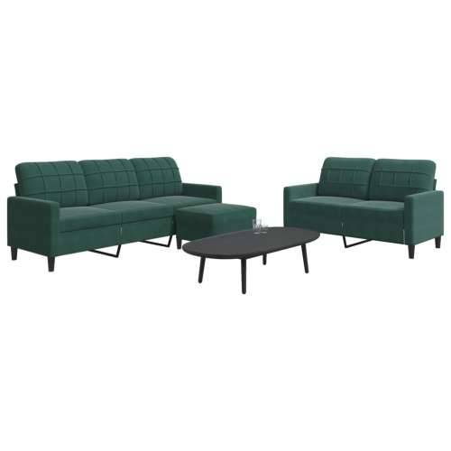 3-dijelni set sofa s jastucima tamnozeleni baršunasti - Tamnozelena S osloncem za noge Cijena