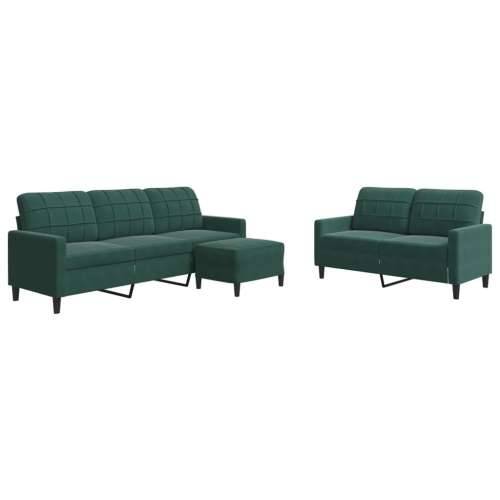 3-dijelni set sofa s jastucima tamnozeleni baršunasti - Tamnozelena S osloncem za noge Cijena