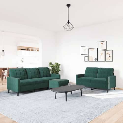 3-dijelni set sofa s jastucima tamnozeleni baršunasti - Tamnozelena S osloncem za noge Cijena