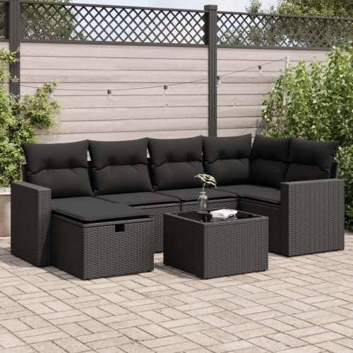 Vrtna garnitura - 7-dijelni set vrtnih sofa od poliratana s jastucima crni - Crna sa spremištem 6 Cijena