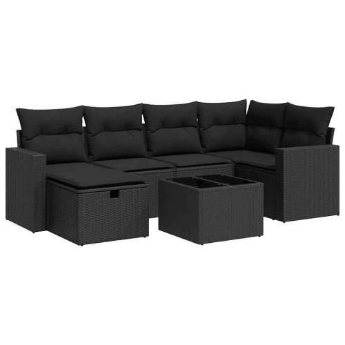 Vrtna garnitura - 7-dijelni set vrtnih sofa od poliratana s jastucima crni - Crna sa spremištem 6 Cijena