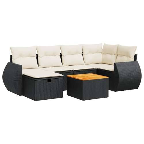 Vrtna garnitura - 7-dijelni set vrtnih sofa od poliratana s jastucima crni - Crna i krem sa spremištem 1 Cijena
