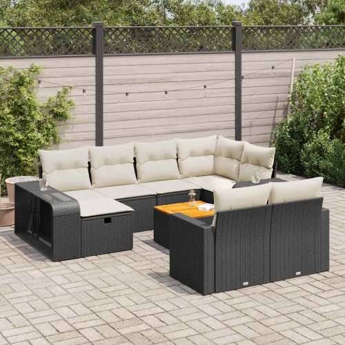 Vrtna garnitura - 11-dijelni set vrtnih sofa od poliratana s jastucima crni Cijena