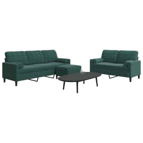 3-dijelni set sofa s jastucima tamnozeleni baršunasti - Tamnozelena s jastucima i tabureom Cijena