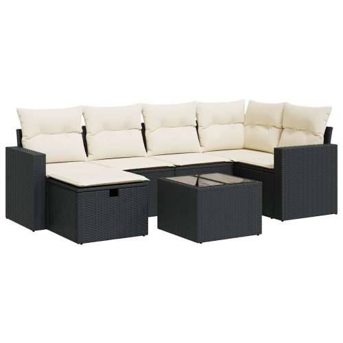 Vrtna garnitura - 7-dijelni set vrtnih sofa od poliratana s jastucima crni - Crna i krem sa spremištem 6 Cijena