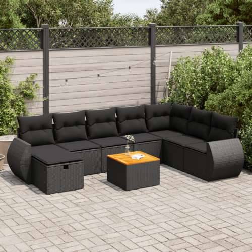 Vrtna garnitura - 9-dijelni set vrtnih sofa s jastucima crni od poliratana - Crna sa spremištem 1 Cijena
