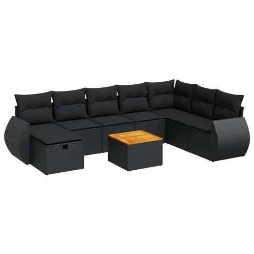 Vrtna garnitura - 9-dijelni set vrtnih sofa s jastucima crni od poliratana - Crna sa spremištem 1 Cijena