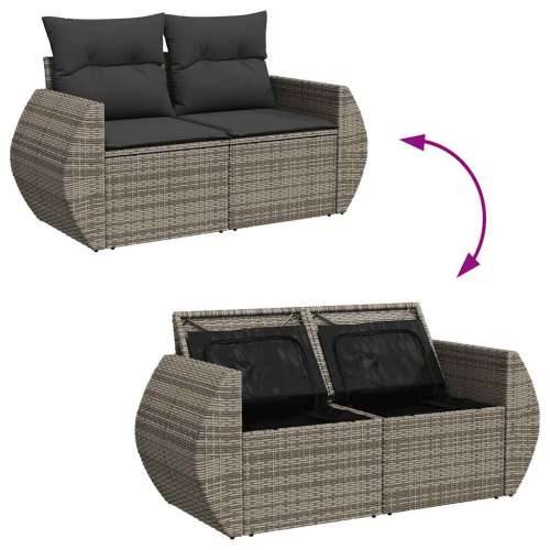 Vrtna garnitura - 9-dijelni set vrtnih sofa od poliratana s jastucima sivi - Siva sa spremištem 1 Cijena
