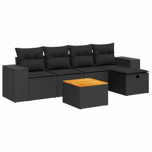 Vrtna garnitura - 6-dijelni set vrtnih sofa s jastucima crni od poliratana - Crna sa spremištem 1 Cijena
